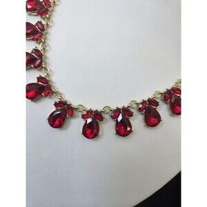 Anne Klein Ruby Red Crystal Necklace Rhinestones Vintage Statement Gold Tone